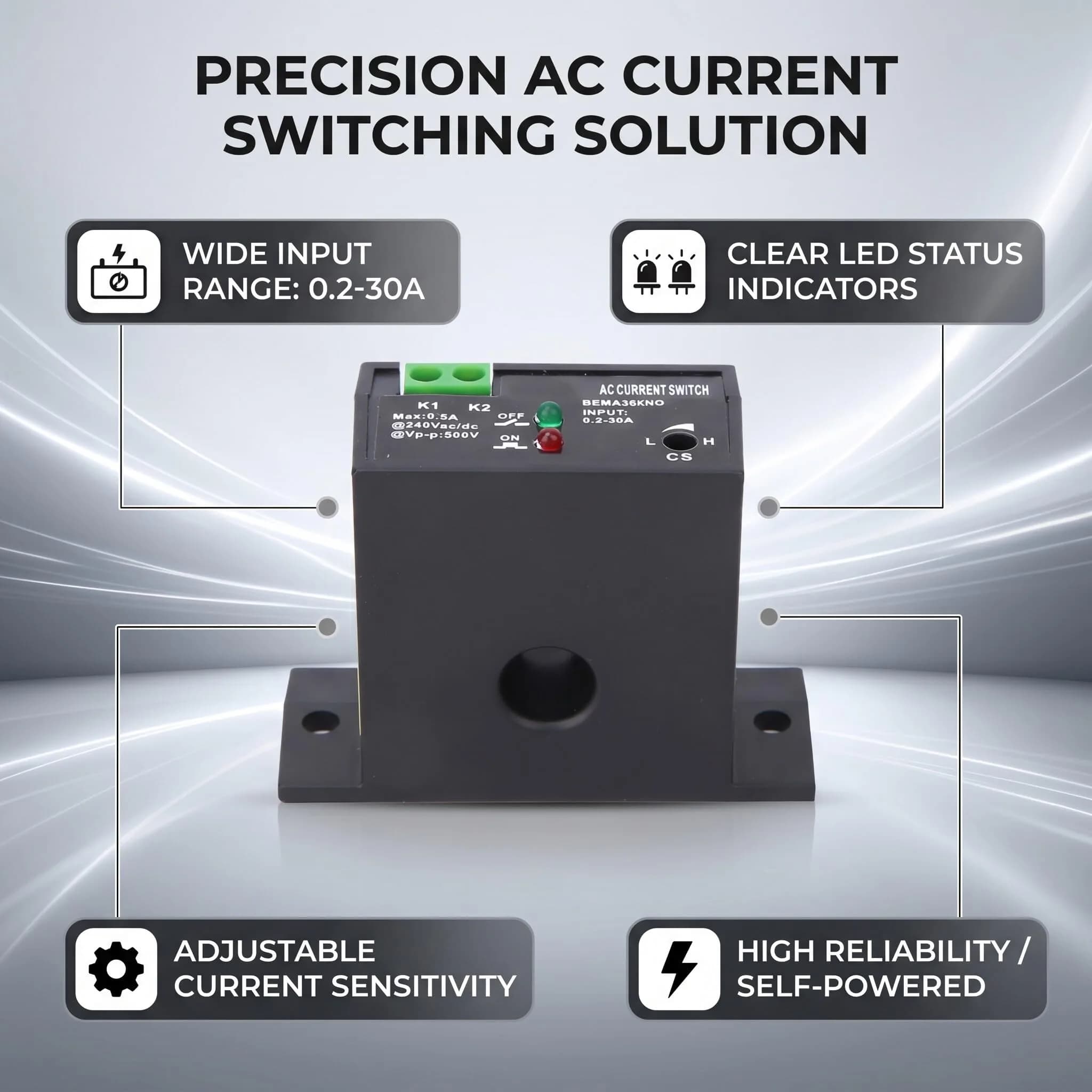 YWBL-WH AC Current Sensing Switch 0.2-30A | Self-Powered Relay for Electrical Panel Protection - view 6
