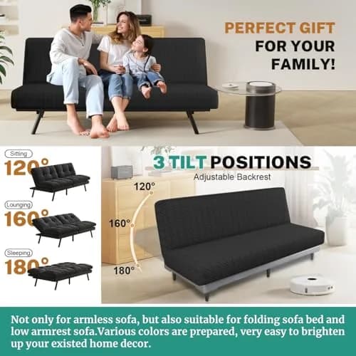 YEMYHOM Futon Cover Jacquard Design High Stretch Black | Modern Furniture Protector thumbnail 4