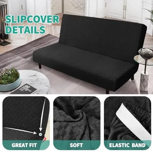 YEMYHOM Futon Cover Jacquard Design High Stretch Black | Modern Furniture Protector thumbnail 3