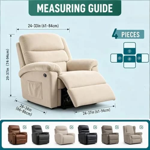 YEMYHOM 4-Piece Stretch Recliner Slipcover Set Light Gray | Modern Jacquard Furniture Protector with Side Pocket thumbnail 5