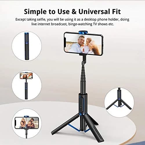 ATUMTEK Selfie Stick Tripod 61cm (24") Extendable Aluminum with Bluetooth Remote, Blue | Integrated Design for iPhone & Samsung thumbnail 6
