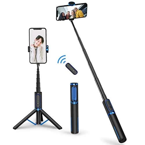 ATUMTEK Selfie Stick Tripod 61cm (24") Extendable Aluminum with Bluetooth Remote, Blue | Integrated Design for iPhone & Samsung thumbnail 1