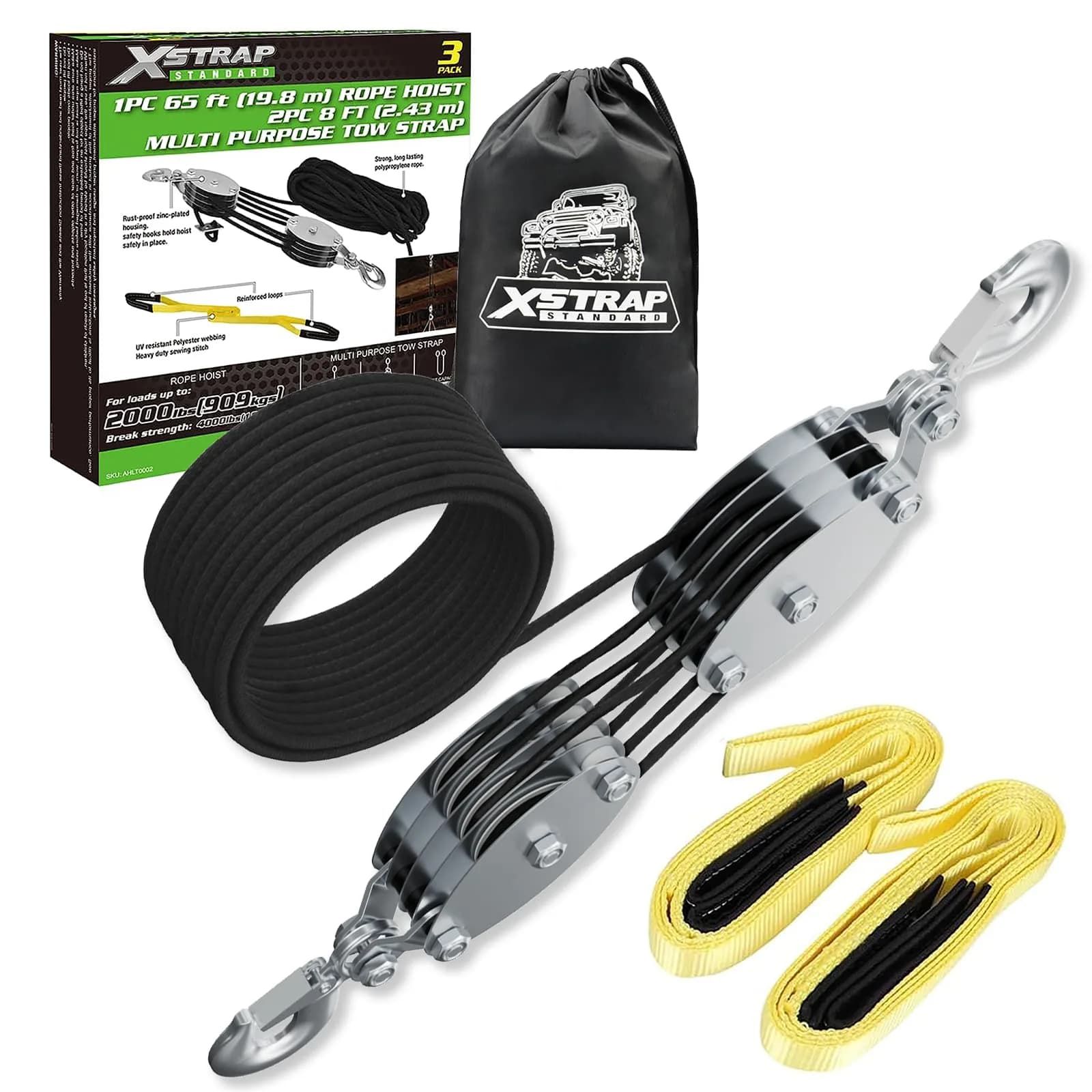 XSTRAP STANDARD 65ft (19.8m) Rope Hoist with 2x 8ft (2.4m) Lift Slings | 4000 lbs Break Strength - main product image