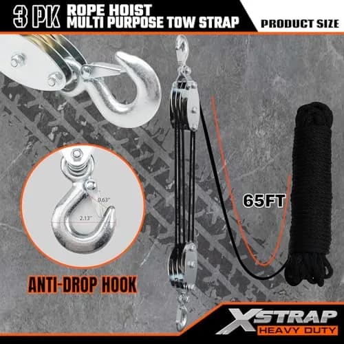 XSTRAP STANDARD 65ft (19.8m) Rope Hoist with 2x 8ft (2.4m) Lift Slings | 4000 lbs Break Strength thumbnail 3