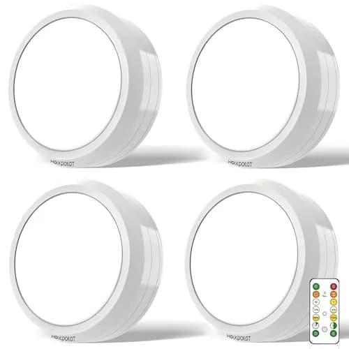 HOLKPOILOT White 4pack Light Fixture | Wireless Under Cabinet Puck Lights with Remote thumbnail 1