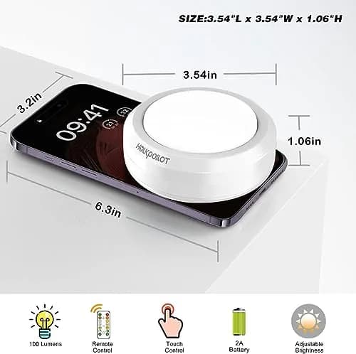 HOLKPOILOT White 4pack Light Fixture | Wireless Under Cabinet Puck Lights with Remote thumbnail 2