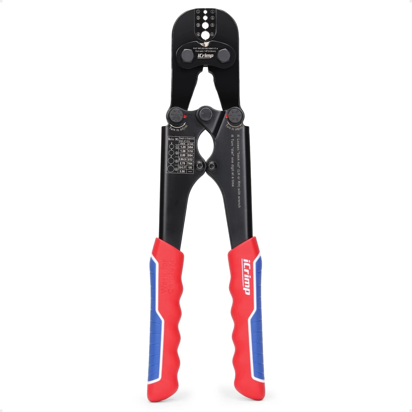IWISS IWS-1608MC Wire Rope Crimper with Built-In Cutter, 3/64" to 1/8" (2.38mm to 3.18mm) | Heavy Duty Steel Cable Crimping Tool — IWS-1608MC + Built-in Cutter