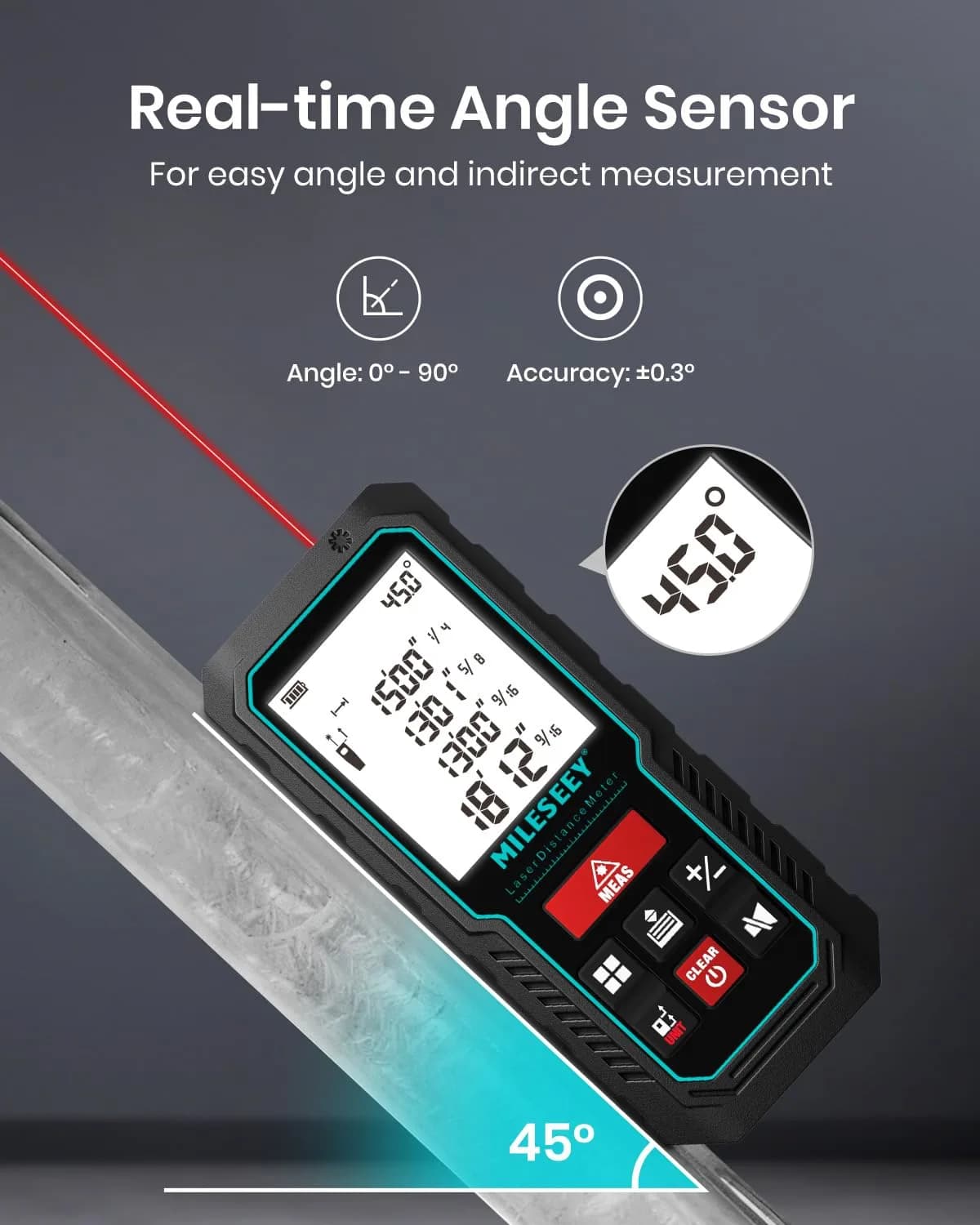 MILESEEY D5 Laser Measure 70m (229ft) with Angle Sensor | 2mm Accuracy, Area/Volume Calculation - view 4