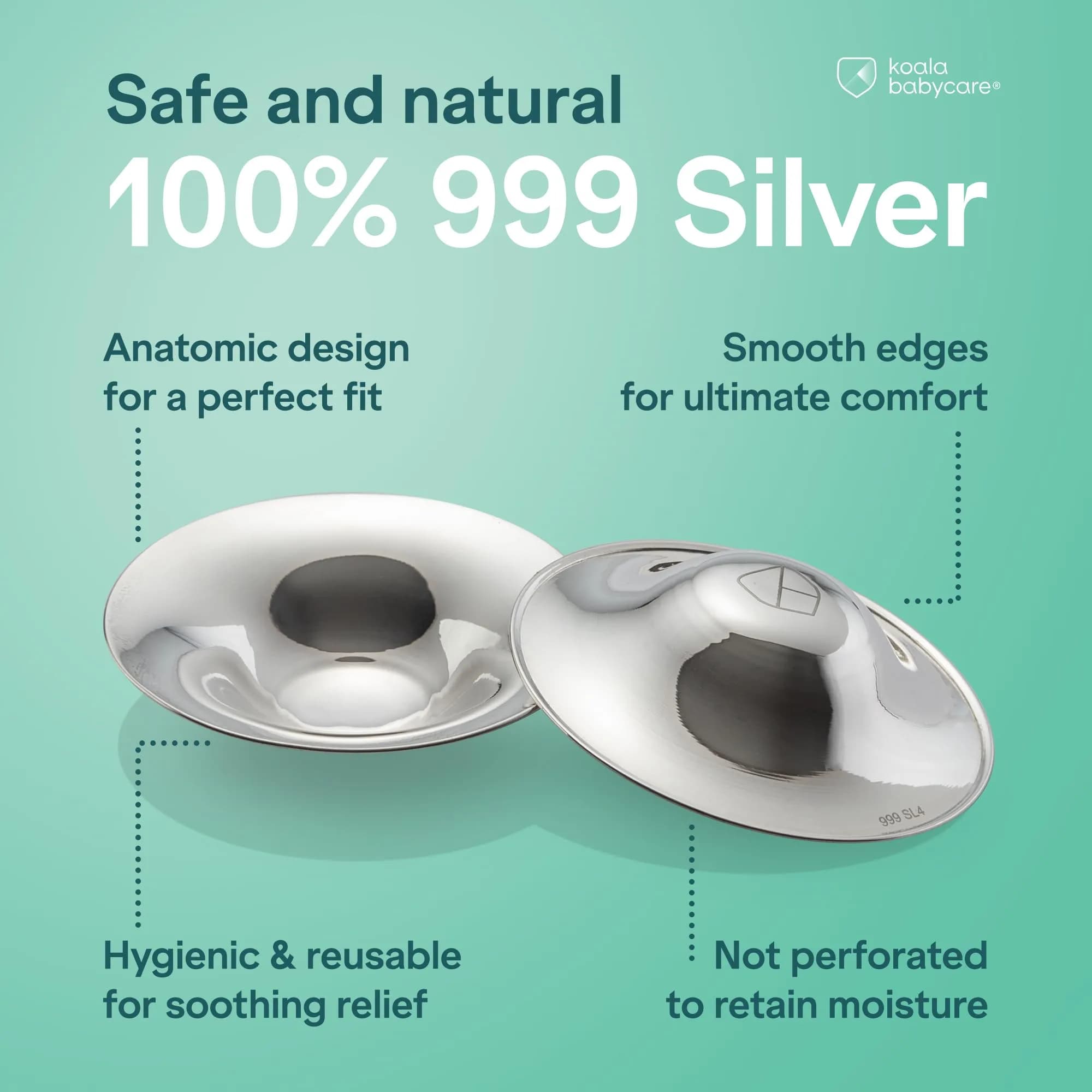 Koala Babycare Original Silver Nursing Cups Maxi Size | Pure 999 Silver for Sore Nipple Relief - Silver - view 3