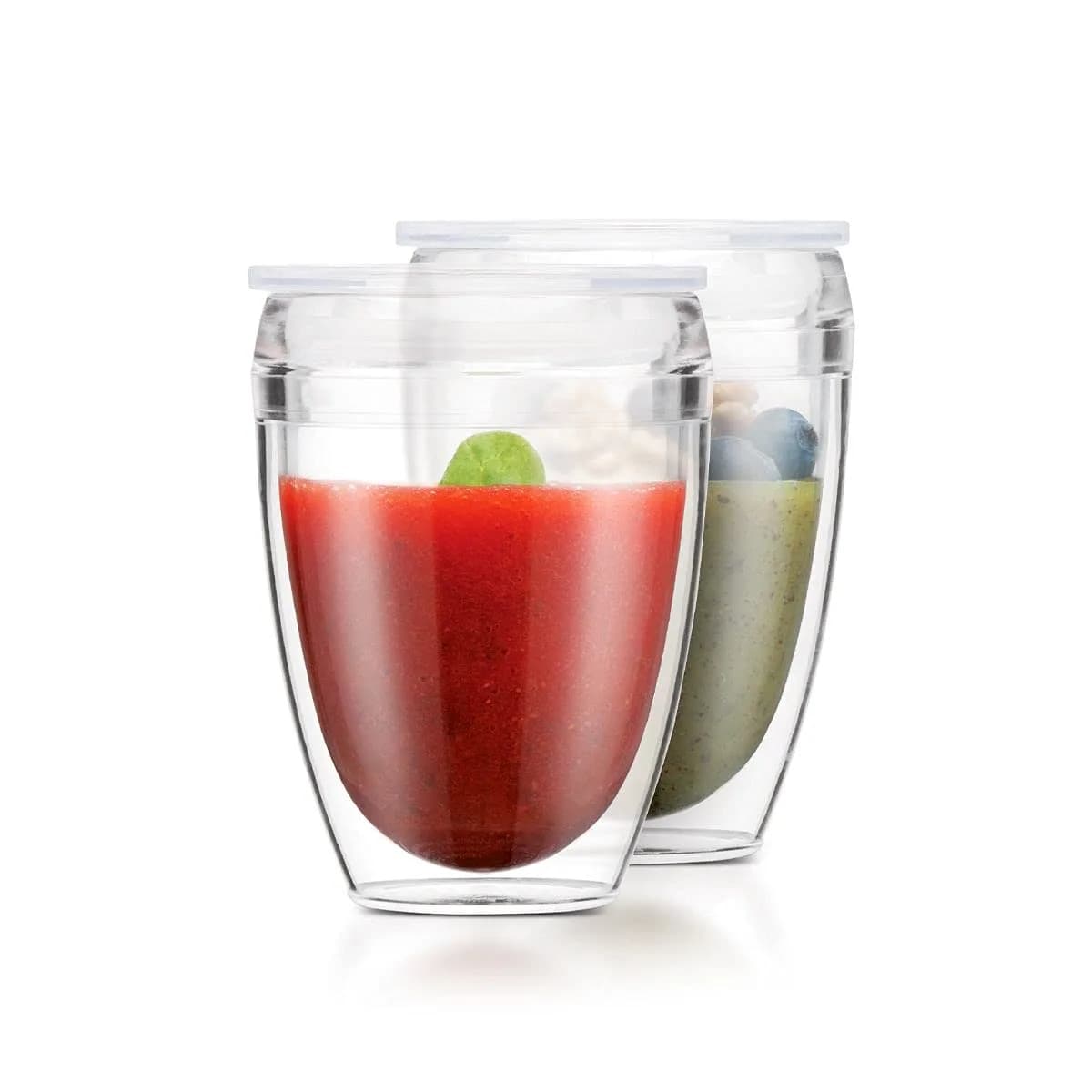 Bodum 10oz Pavina Reusable Double Wall Tumblers with Lid, BPA-Free Plastic, Hot & Cold Drinks, Set of 2 — Clear