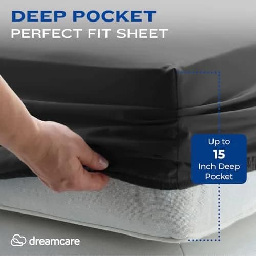 DREAMCARE Full Size Microfiber Sheet Set Gray | 1800 Thread Count Cooling Sheets with Side Pockets (Full, 4-Piece) thumbnail 3