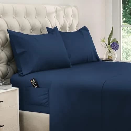 DREAMCARE Full Size Microfiber Sheet Set Navy Blue 203cm x 244cm (80" x 96") | Soft, Deep Pocket, 4-Piece Set thumbnail 1