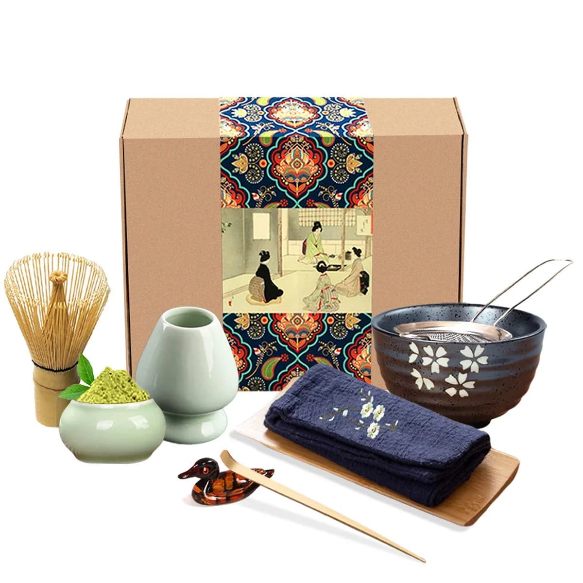 Artcome Traditional Japanese Matcha Tea Set (9Pcs) | 400ml Bowl & Bamboo Whisk Kit — Black