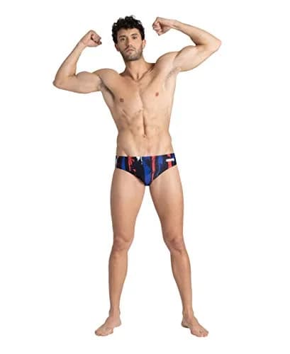 ARENA Men's Team Color Print 3-Inch Brief Athletic Training Swimsuit, MaxLife Chlorine Resistant Fabric, White, 40 thumbnail 4