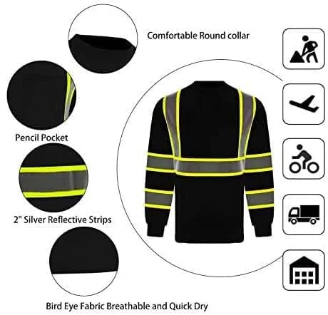 L&M Hi Vis Class 3 T Shirt Reflective Safety Black Long Sleeve | ANSI/ISEA 107-2017 Compliant thumbnail 5
