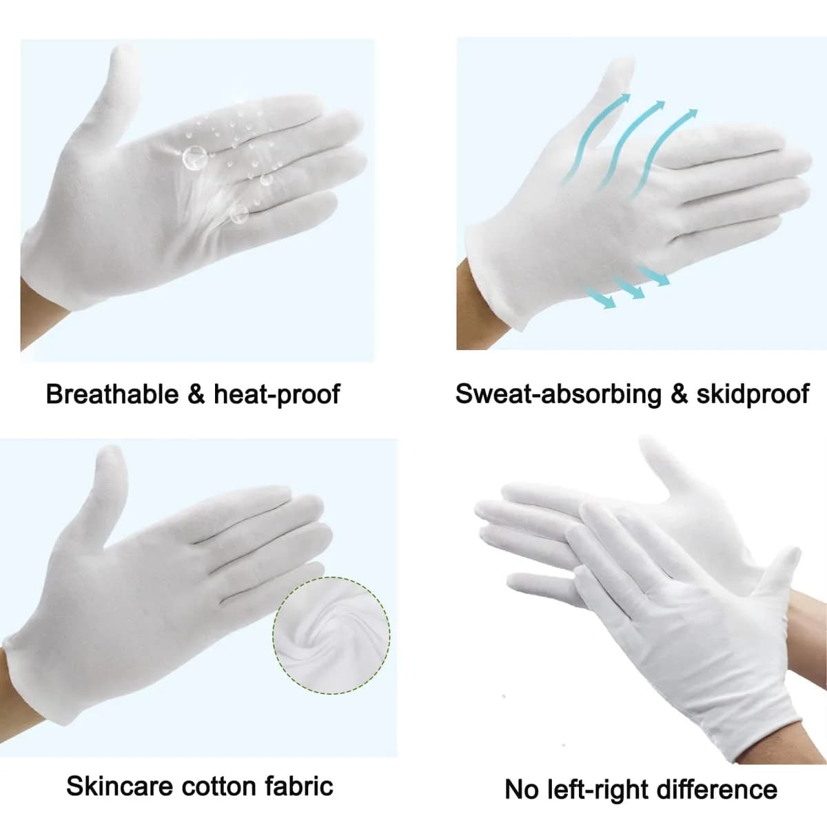 COOHORN 12 Pairs White Cotton Gloves for Eczema Dry Hands - Breathable Moisturizing SPA Gloves Liners, Jewelry Photo Inspection Gloves (24 Gloves Total) - view 9