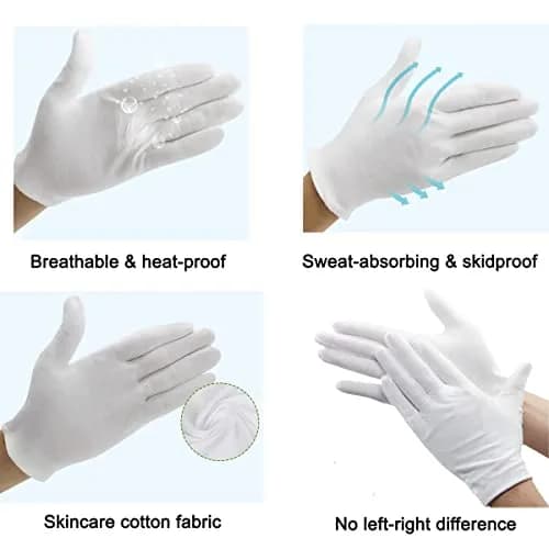 COOHORN 12 Pairs White Cotton Gloves for Eczema Dry Hands - Breathable Moisturizing SPA Gloves Liners, Jewelry Photo Inspection Gloves (24 Gloves Total) thumbnail 9