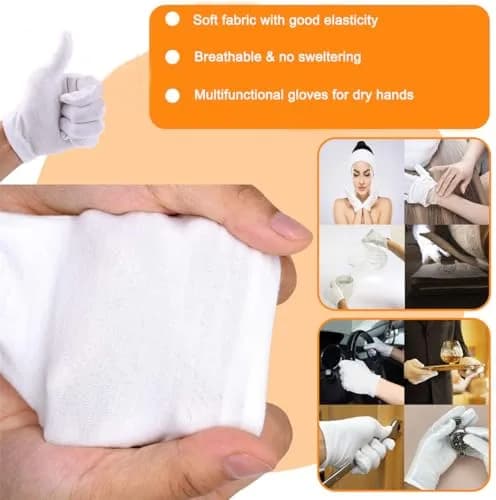COOHORN 12 Pairs White Cotton Gloves for Eczema Dry Hands - Breathable Moisturizing SPA Gloves Liners, Jewelry Photo Inspection Gloves (24 Gloves Total) thumbnail 2