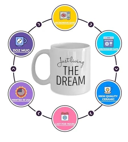 D STICKY COMPANY Just Living The Dream Ceramic Coffee Mug 11oz | Inspirational, Microwave & Dishwasher Safe thumbnail 2