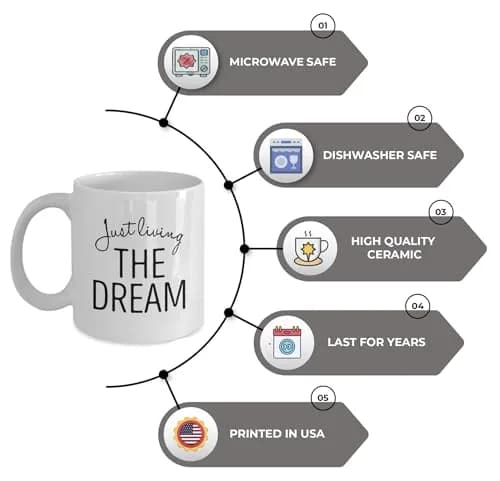 D STICKY COMPANY Just Living The Dream Ceramic Coffee Mug 11oz | Inspirational, Microwave & Dishwasher Safe thumbnail 3