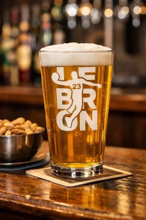 Hat Shark Lebron #23 Basketball Laser Engraved Pint Glass 473ml (16 oz) | Custom Sports Gift thumbnail 3