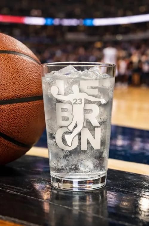 Hat Shark Lebron #23 Basketball Laser Engraved Pint Glass 473ml (16 oz) | Custom Sports Gift thumbnail 4