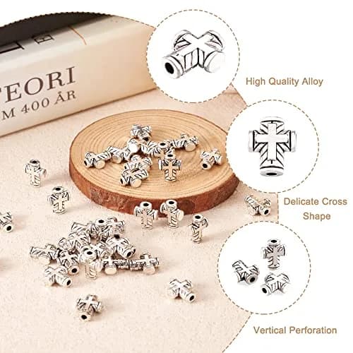 Craftdady Antique Silver Tiny Cross Spacer Beads 10x8mm 100pcs | Tibetan Metal Crucifix Charm Beads for Jewelry Making thumbnail 3