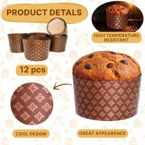 SHSH trade group Panettone Paper Baking Molds Large 15oz (5.1x3.35-in) - Pack of 12 | Non-Stick Easter Bread Forms thumbnail 4