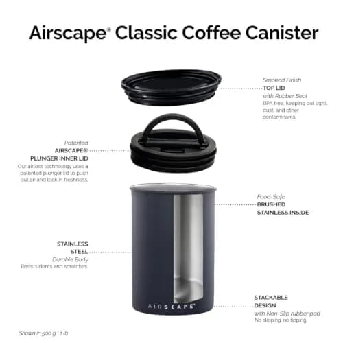 Planetary Design Airscape Stainless Steel Coffee Canister | Food Storage (64 fl oz, Medium, Matte White, UV-Blocking) thumbnail 2