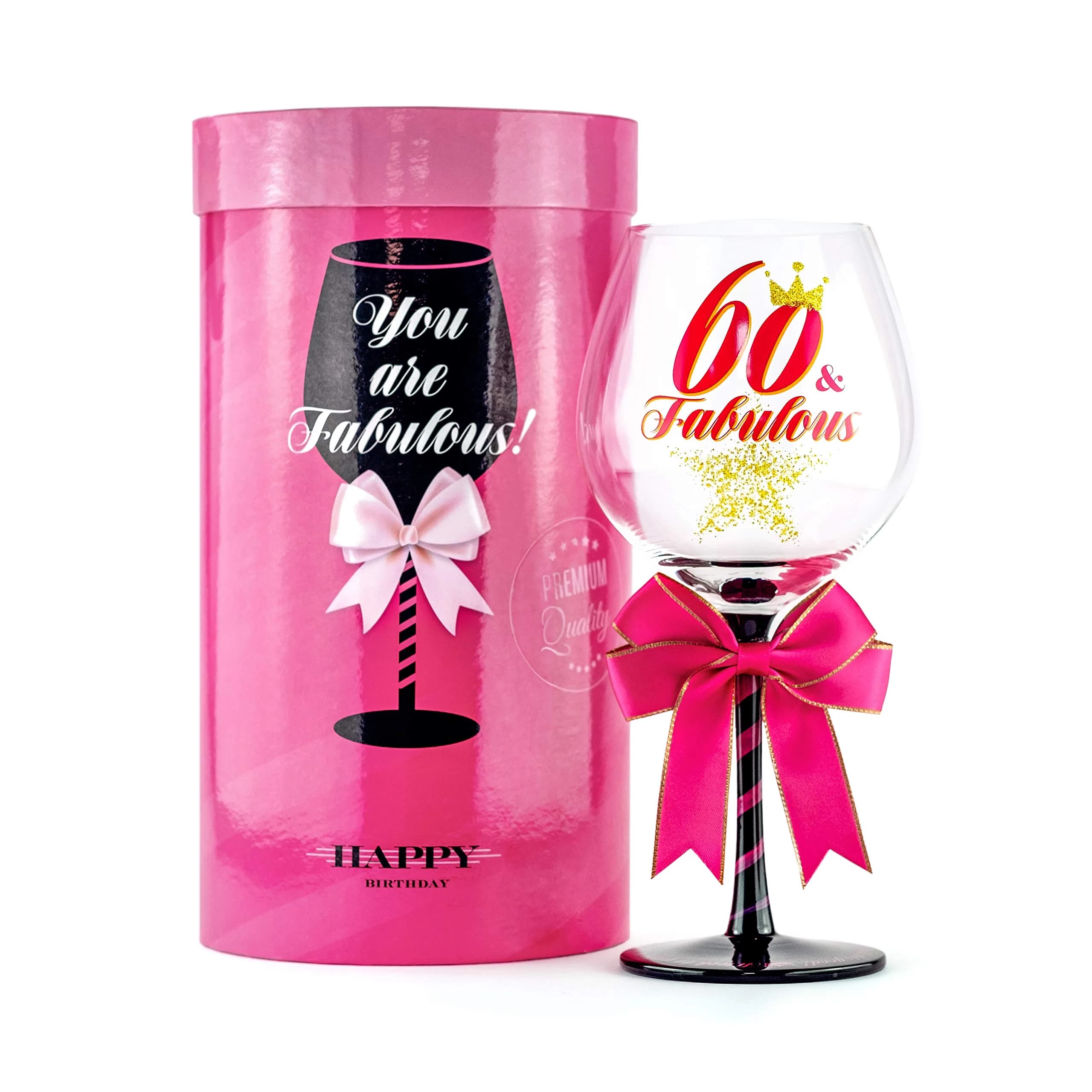 SAY HO UM 60 and Fabulous Birthday Wine Glass for Women | 23 oz, 8.8 Inch Tall | Fun Gift for Woman Turning 60 — Fabulous 60