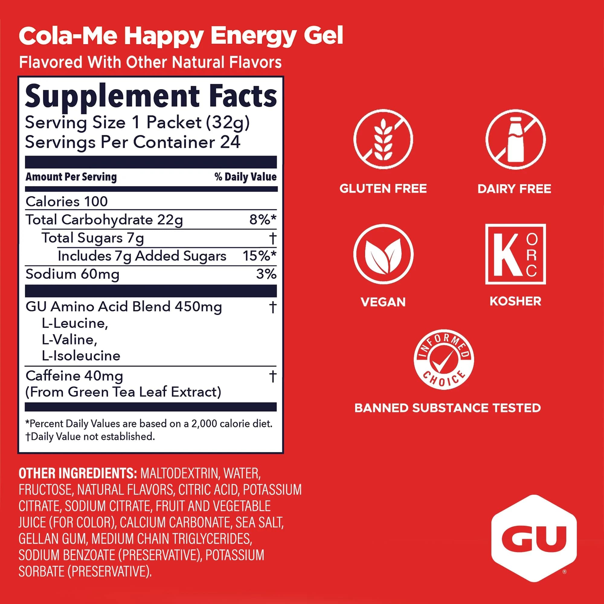 GU Energy Original Sports Nutrition Energy Gel Cola Me-Happy 1.1 oz (31g) | Vegan, Gluten-Free, Kosher, Dairy-Free Energy - view 3