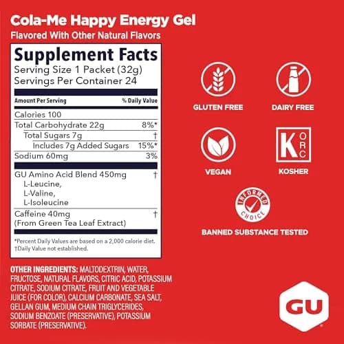 GU Energy Original Sports Nutrition Energy Gel Cola Me-Happy 1.1 oz (31g) | Vegan, Gluten-Free, Kosher, Dairy-Free Energy thumbnail 3