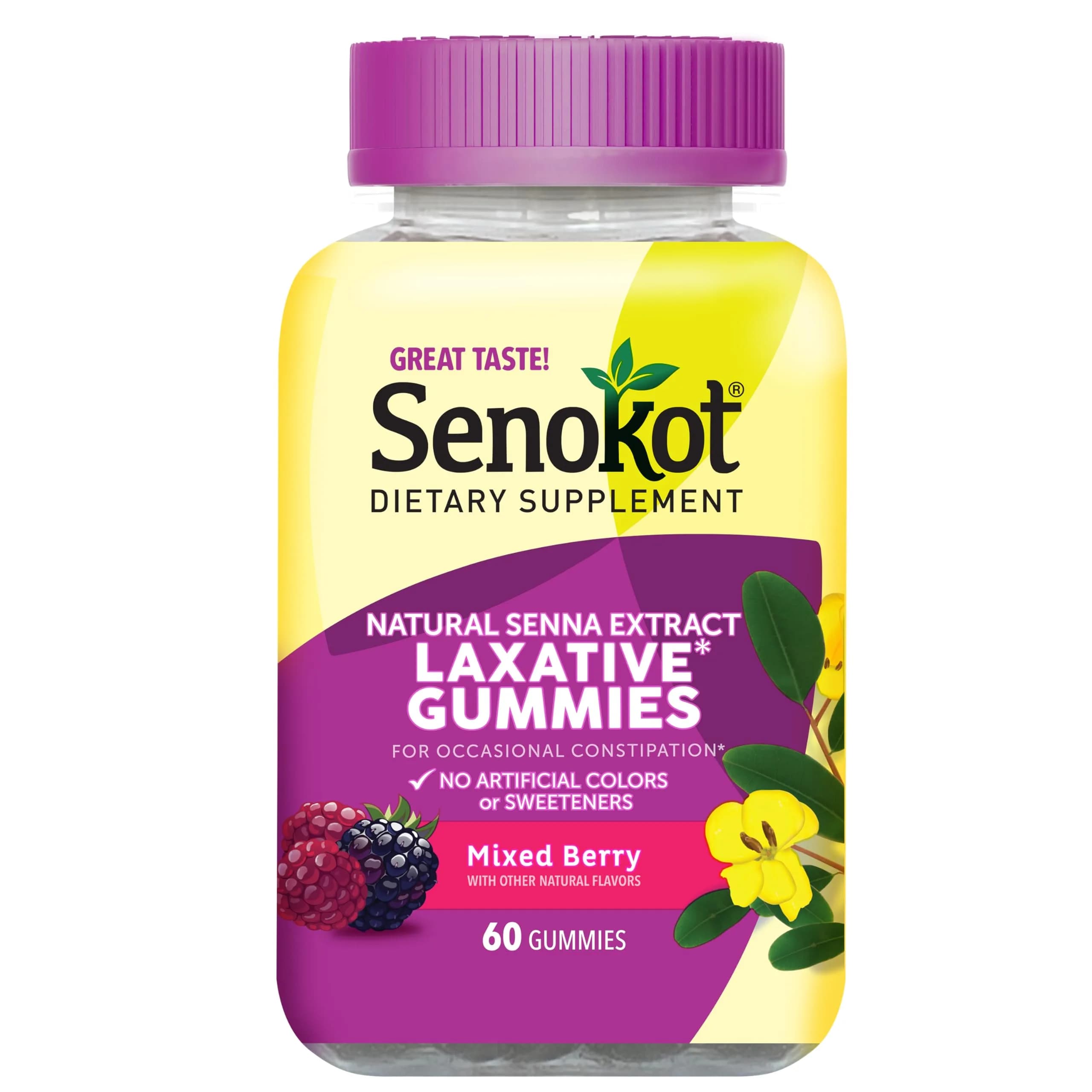 Senokot Dietary Supplement Laxative Gummies, Mixed Berry Flavor, 60 Count | Gentle Overnight Relief for Occasional Constipation — Gummy