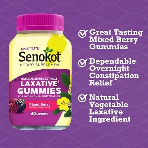 Senokot Dietary Supplement Laxative Gummies, Mixed Berry Flavor, 60 Count | Gentle Overnight Relief for Occasional Constipation thumbnail 2