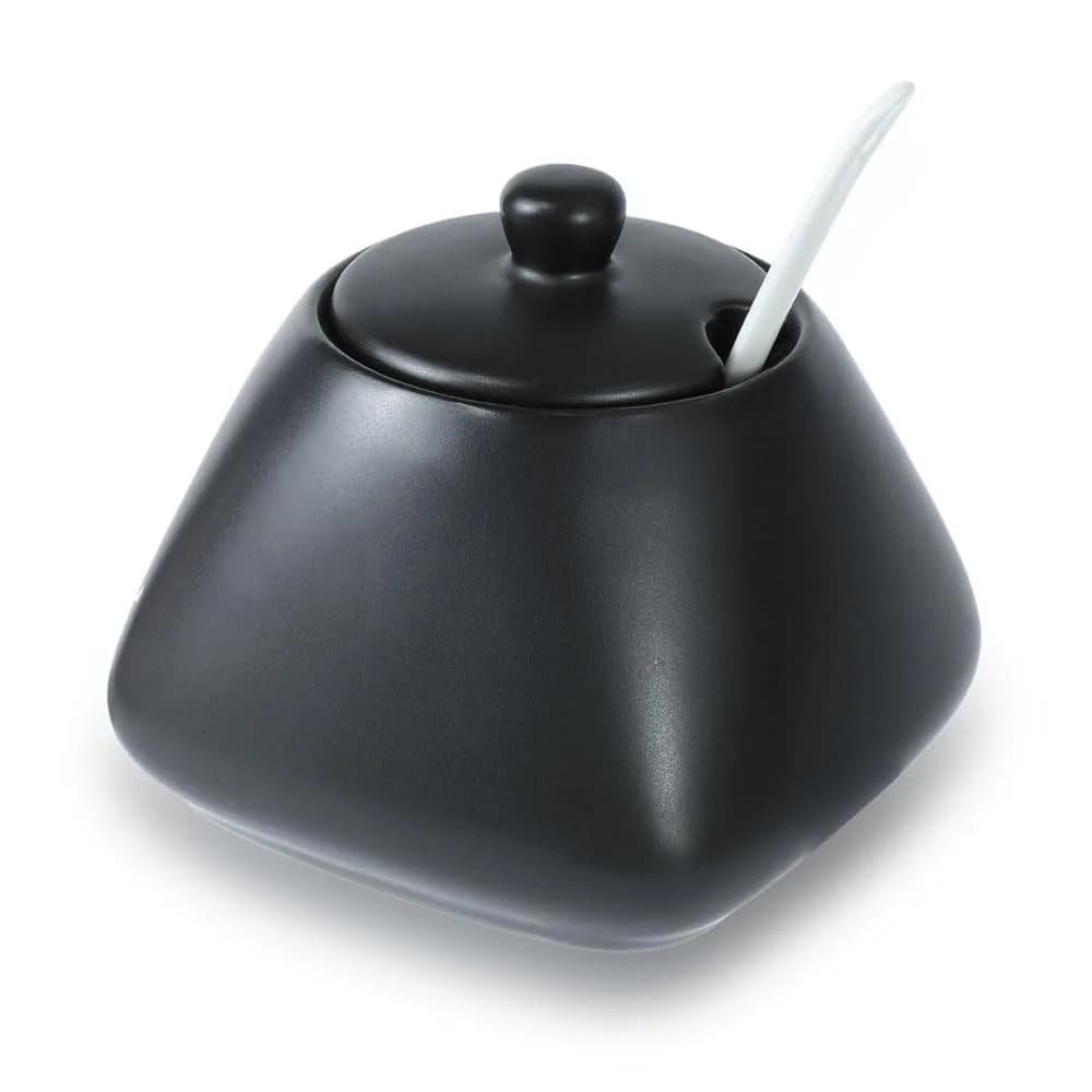 Fuyu Ceramic Sugar Bowl with Lid & Spoon | 4.1 x 3.7 in | Food Safe & Dishwasher Safe