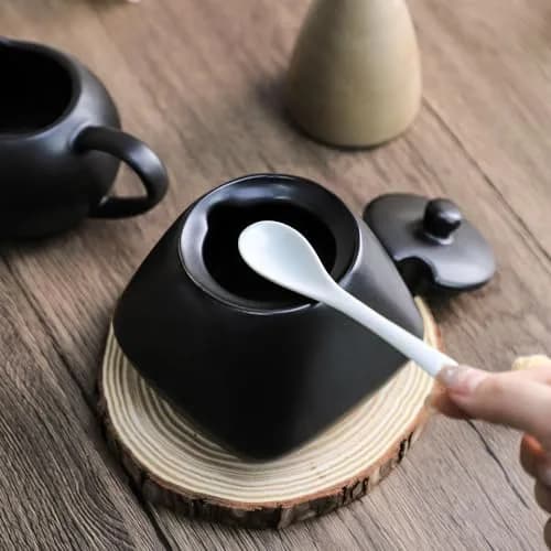 Fuyu Ceramic Sugar Bowl with Lid & Spoon | 4.1 x 3.7 in | Food Safe & Dishwasher Safe thumbnail 4