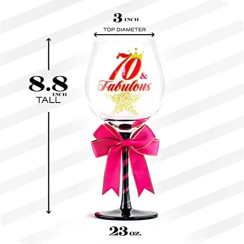 SAY HO UM 70 and Fabulous Birthday Wine Glass for Women | 23 oz, 8.8 Inch Tall | Perfect Gift for 70th Birthday thumbnail 3