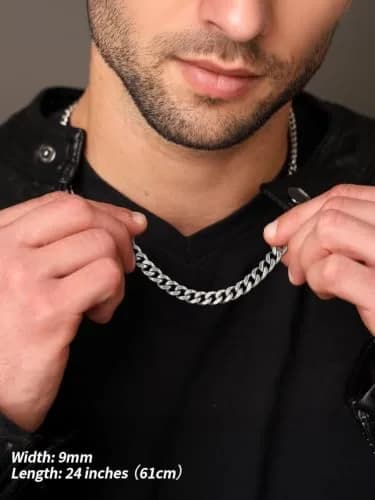 FindChic Men Curb Chain Necklace Stainless Steel 9MM Link 14''-30'' | Classic Durable Jewelry thumbnail 7