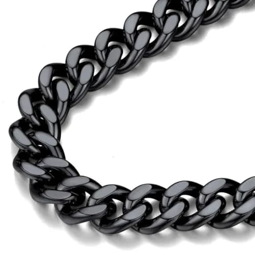 FindChic Mens Chain Necklace 12MM Black Cuban Link 18inch | Durable Stainless Steel, Classic Hip Hop Jewelry thumbnail 1