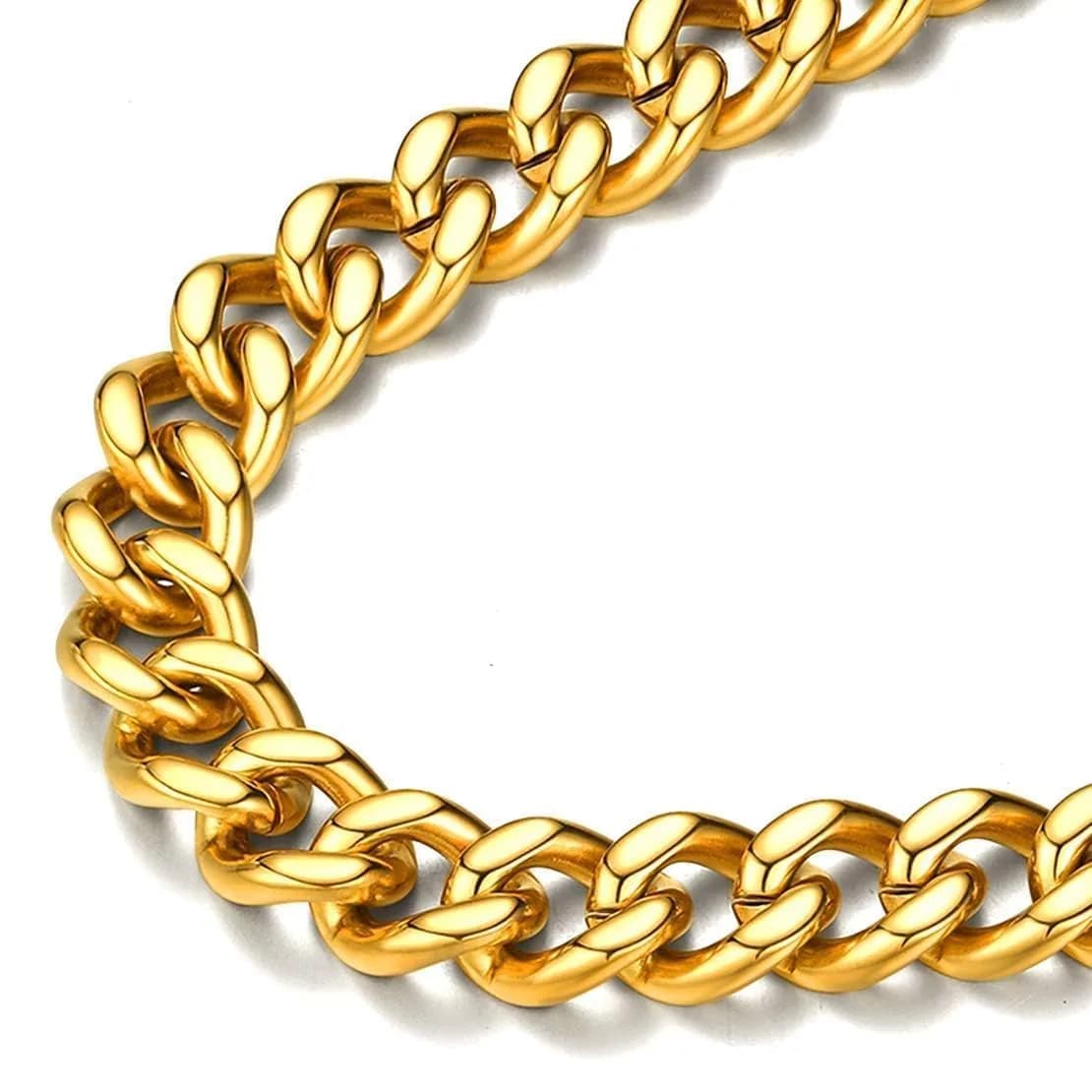 FindChic Men Curb Chain Necklace 18K Gold Plated 9MM Link 16'' | Durable, Stylish & Gold-Like (70-120 chars) — E.9mm Width-Gold