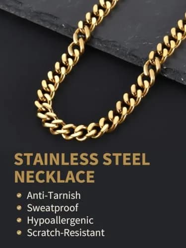 FindChic Men Curb Chain Necklace 18K Gold Plated 9MM Link 16'' | Durable, Stylish & Gold-Like (70-120 chars) thumbnail 4