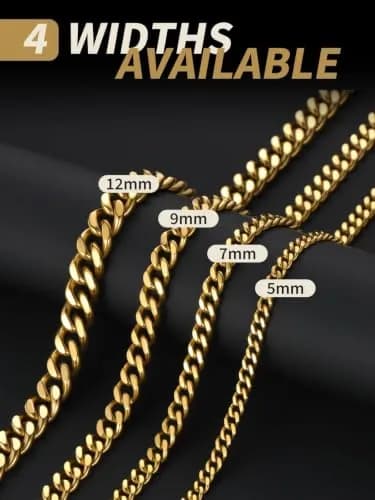 FindChic Men Curb Chain Necklace 18K Gold Plated 9MM Link 16'' | Durable, Stylish & Gold-Like (70-120 chars) thumbnail 8