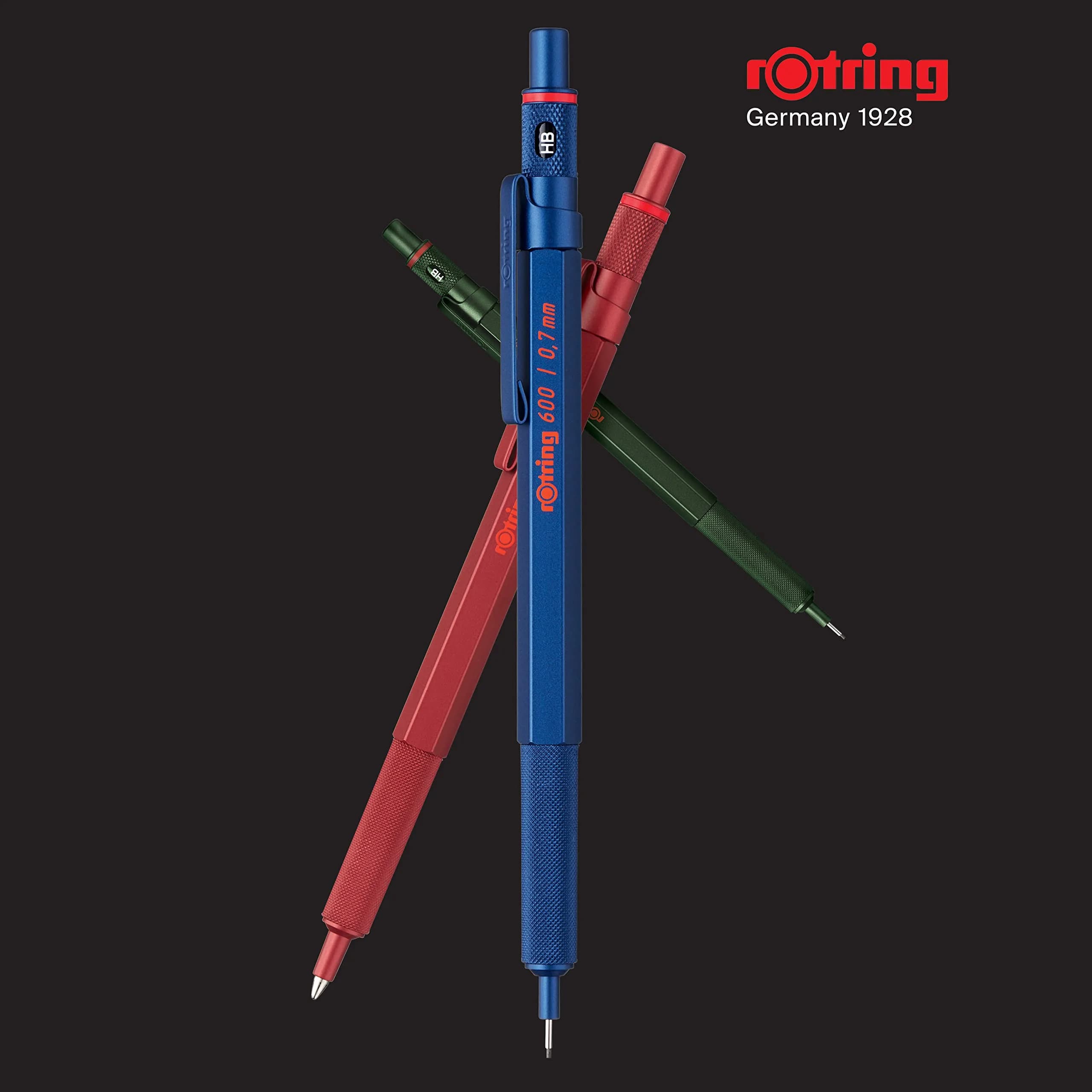 rOtring 600 Mechanical Pencil | HB 0.5 mm | Red All-Metal Body | Hexagonal Barrel | 22g - view 2