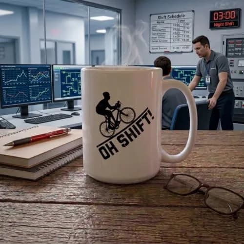 Artisan Owl "Oh Shift!" Cycling Mug 443ml (15 oz) | Funny Bicycle Gear Shift Coffee Cup for Bikers thumbnail 4