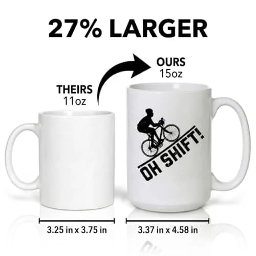 Artisan Owl "Oh Shift!" Cycling Mug 443ml (15 oz) | Funny Bicycle Gear Shift Coffee Cup for Bikers thumbnail 2