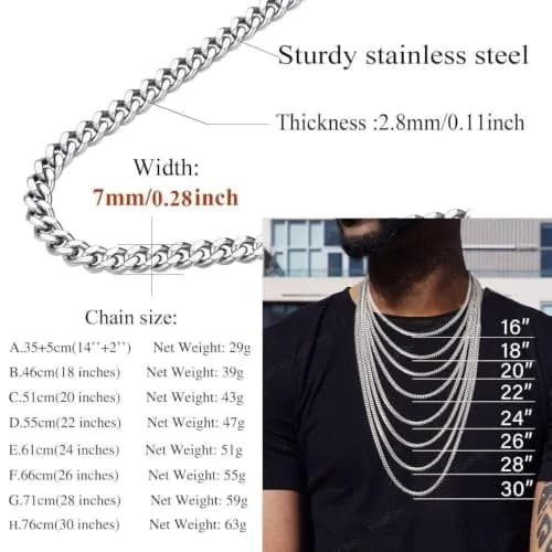 FindChic Cuban Chain for Men & Women 7MM Stainless Steel | Classic Punk Jewelry thumbnail 9