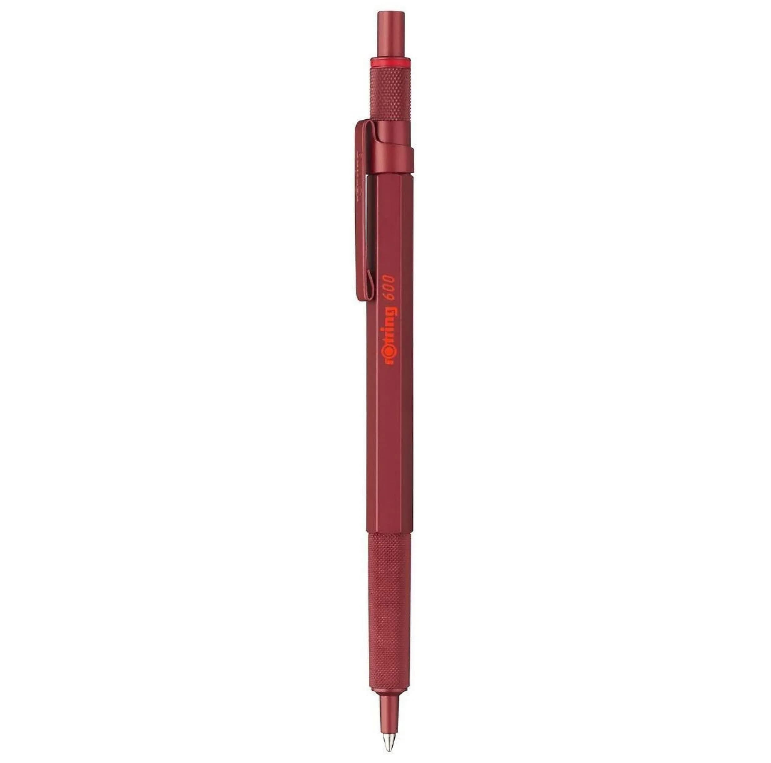 Rotring 600 Ballpoint Pen, Medium Point, Black Ink, Silver Metal Barrel, Refillable, 1 Count | Smooth Ink Flow — Red