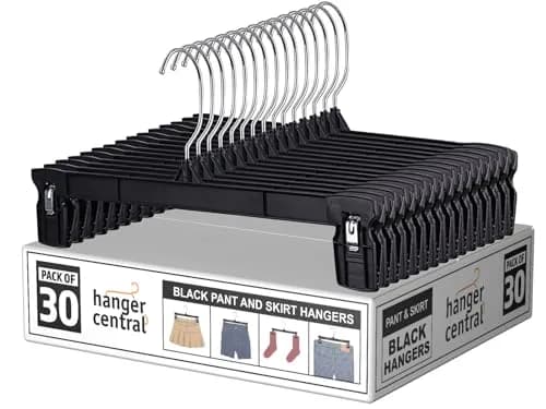 Hanger Central 12 inch 30 Pack Pants Hangers Slim Plastic Black | Space Saving & Heavy Duty thumbnail 1