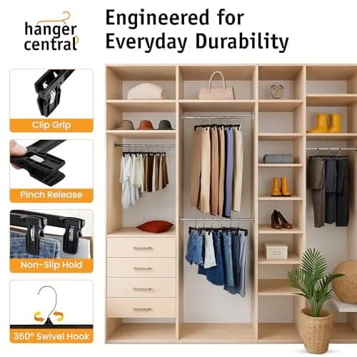 Hanger Central 12 inch 30 Pack Pants Hangers Slim Plastic Black | Space Saving & Heavy Duty thumbnail 5