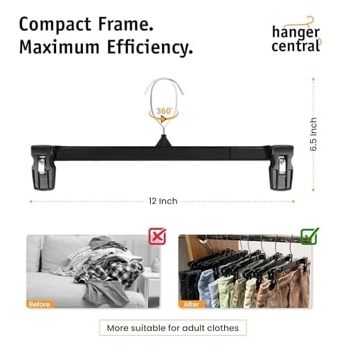 Hanger Central 12 inch 30 Pack Pants Hangers Slim Plastic Black | Space Saving & Heavy Duty thumbnail 3